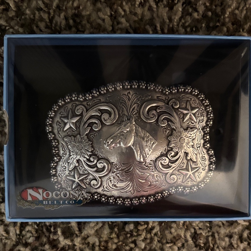 Nocona Women's Silver Horse Motif Belt Buckle